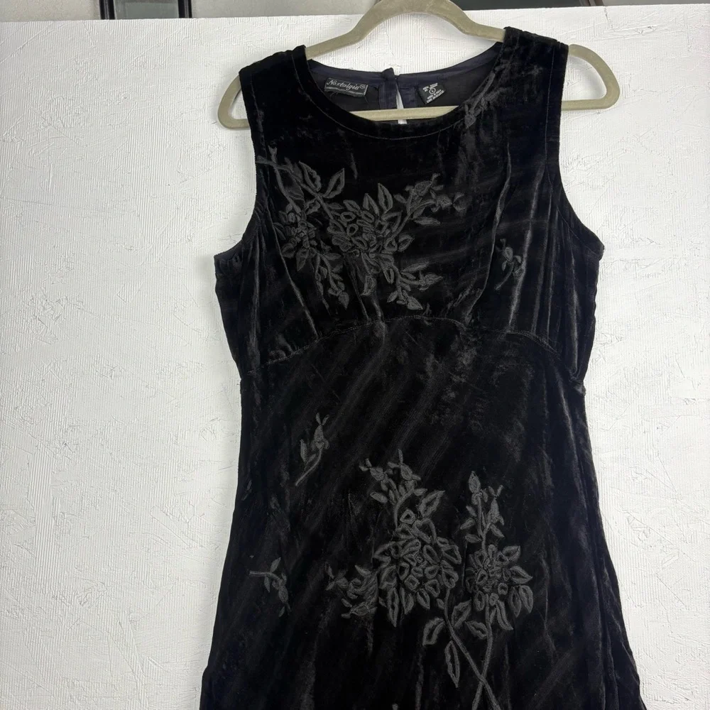 VTG Nostalgia Embroidered Velvet Black Maxi Cocktail Sheath Dress - Large - Picture 6 of 9